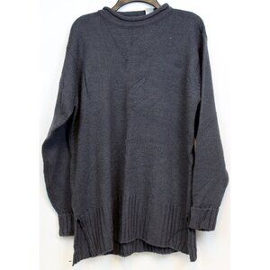 Carolyn Taylor Dark Grey Sweater sz M Loose Fit Slit Long Rolled Mock Neck Baggy